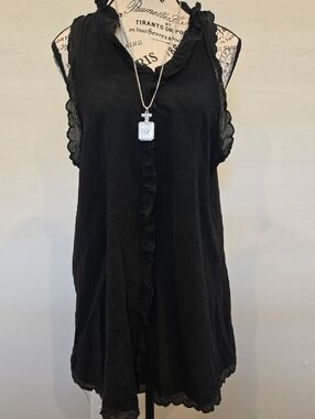 Black Ruffle Trim Sleeveless Sundress 100% Cotton  OSFM